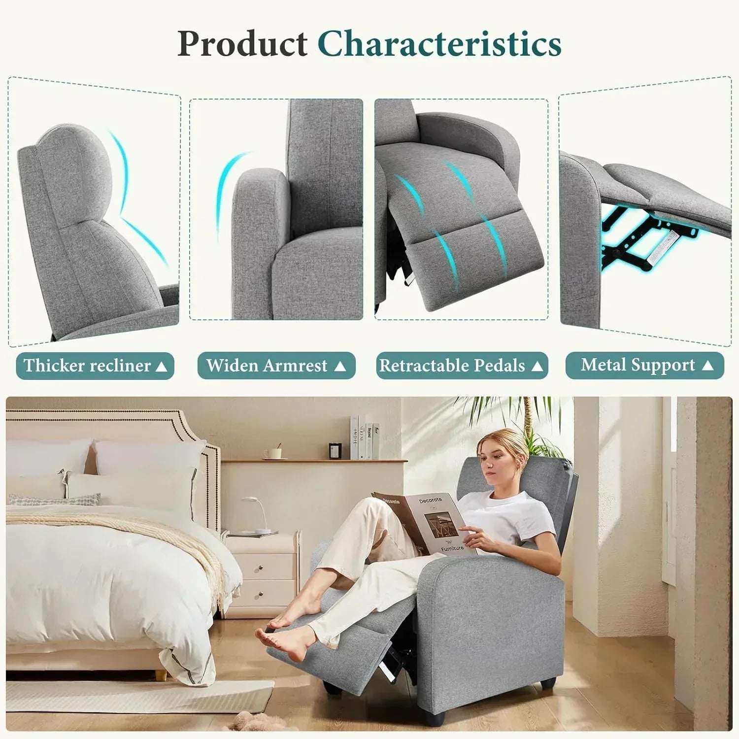 Swivel high-back rocking chair with footrest padded glider baby chair with comfortable deep seat