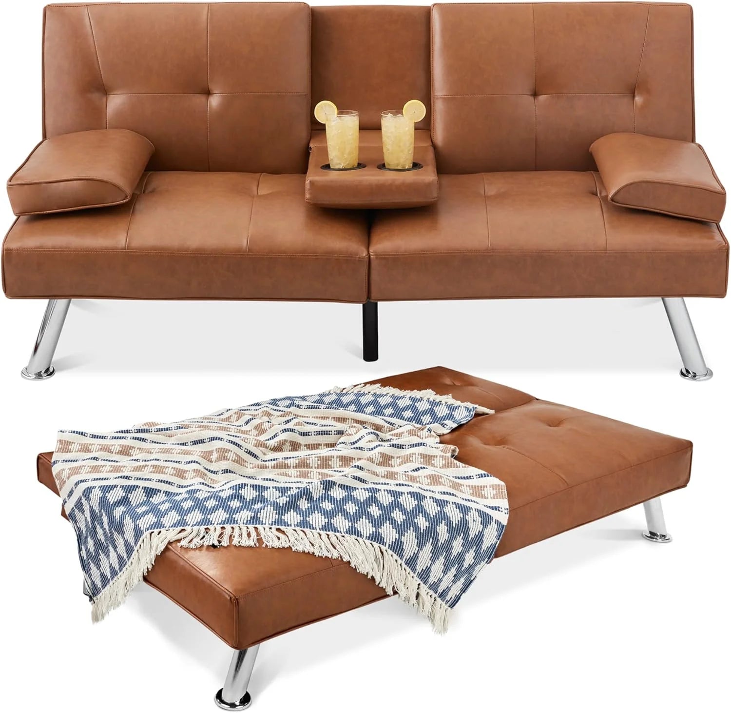 Best Choice Products Faux Leather Upholstered Modern Convertible Futon Adjustable Folding