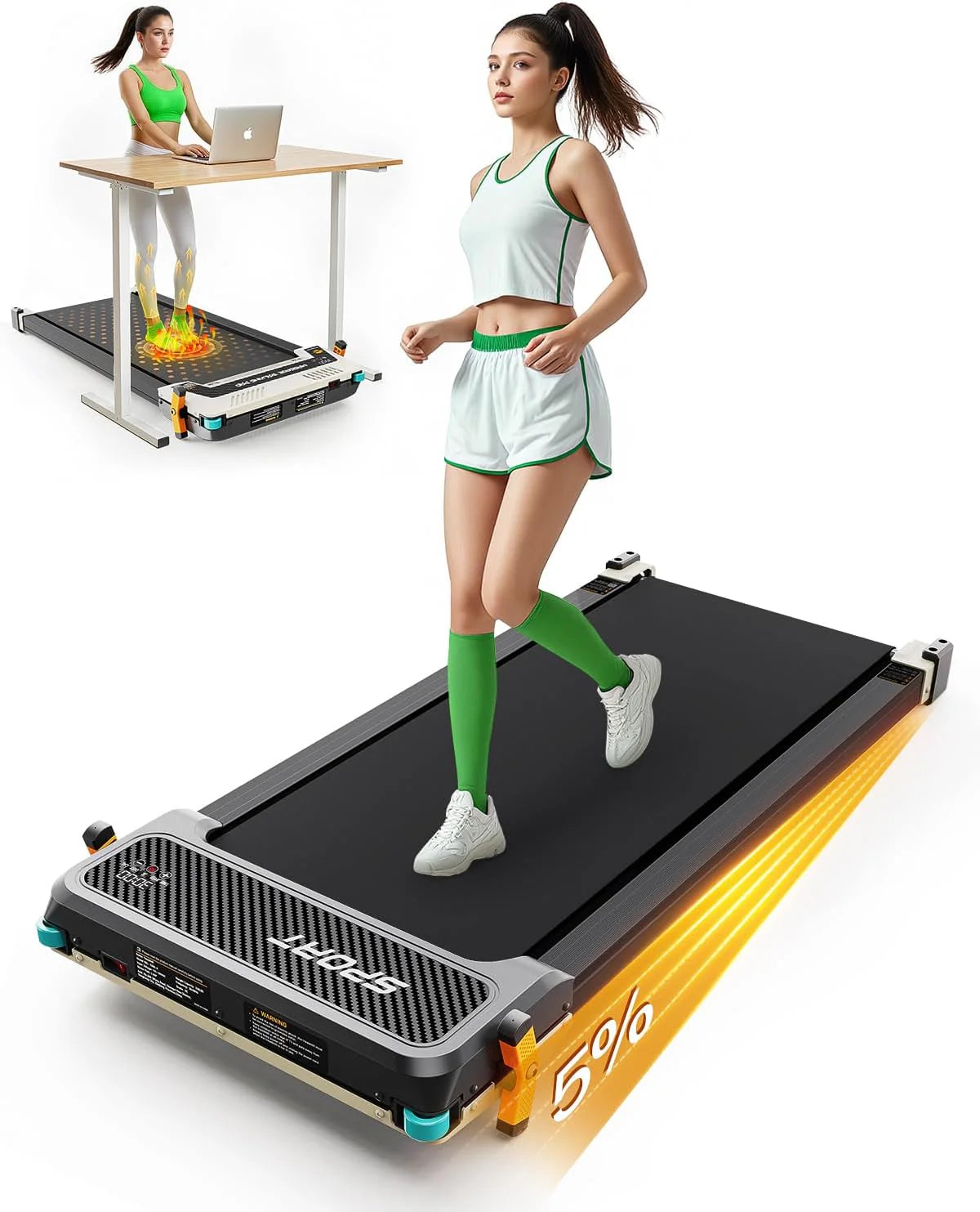 Akluer Inclined Home Treadmill 2.5 HP Small Under-Desk Treadmill with Remote Control and LED Display