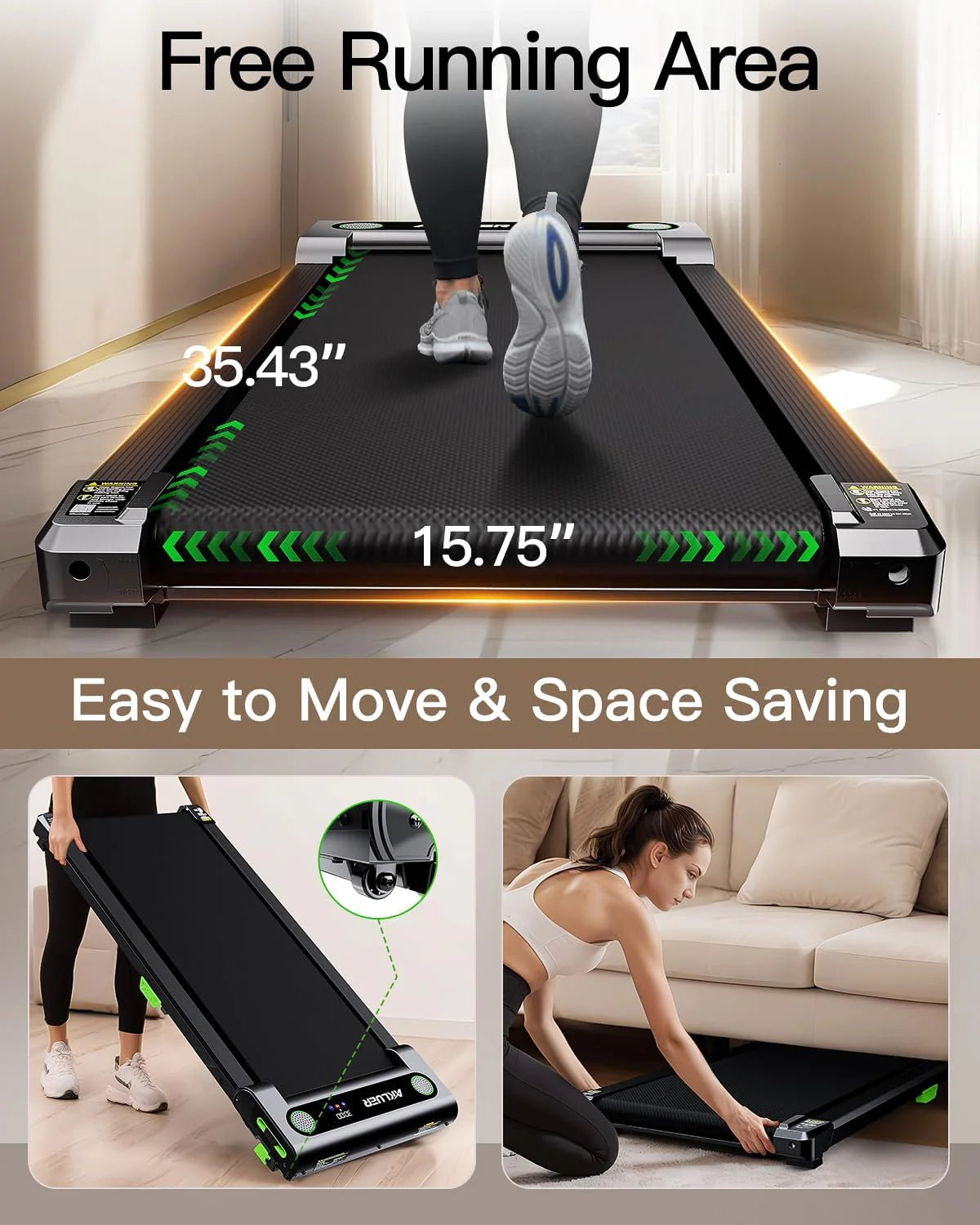 Akluer Inclined Home Treadmill 2.5 HP Small Under-Desk Treadmill with Remote Control and LED Display
