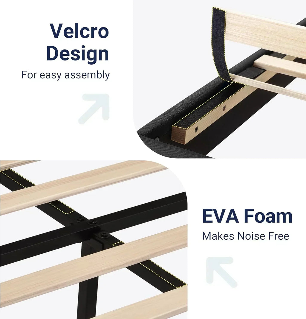 Allewie Queen Size Platform Bed Frame with Fabric Upholstered Headboard Wooden Slats Support