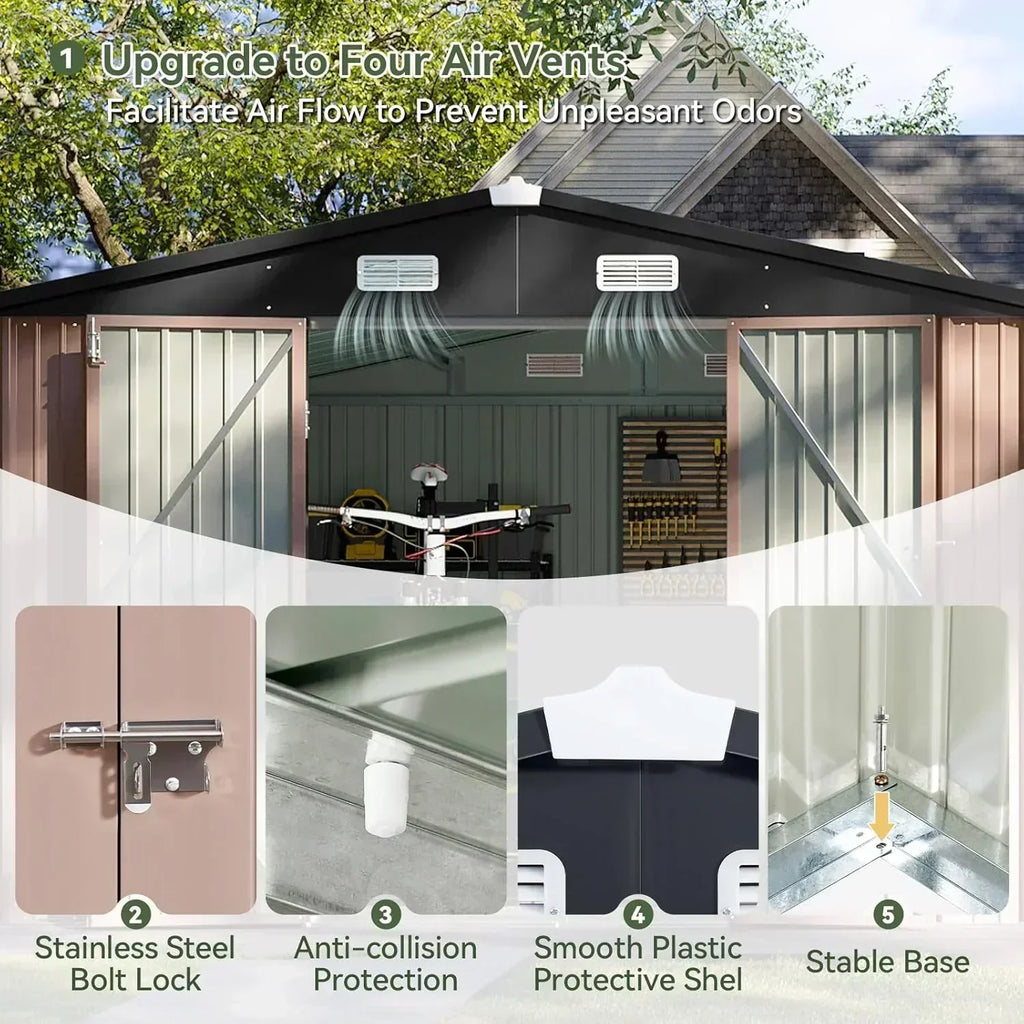 Aoxun 12x10 FT Shed Metal Outdoor Waterproof Storage Shed Steel Utility Garden Tool Shed