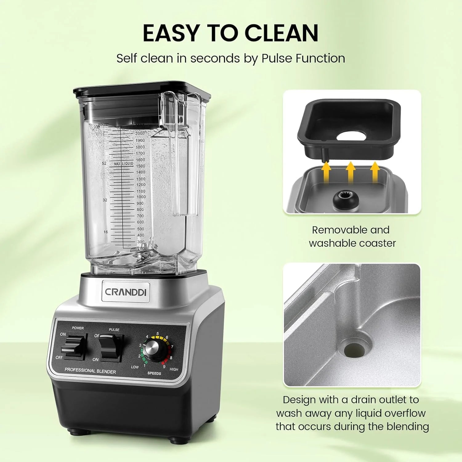 CRANDDI Professional Commercial Blender, Max 1500W, 80oz Pitcher, Powerful Blender