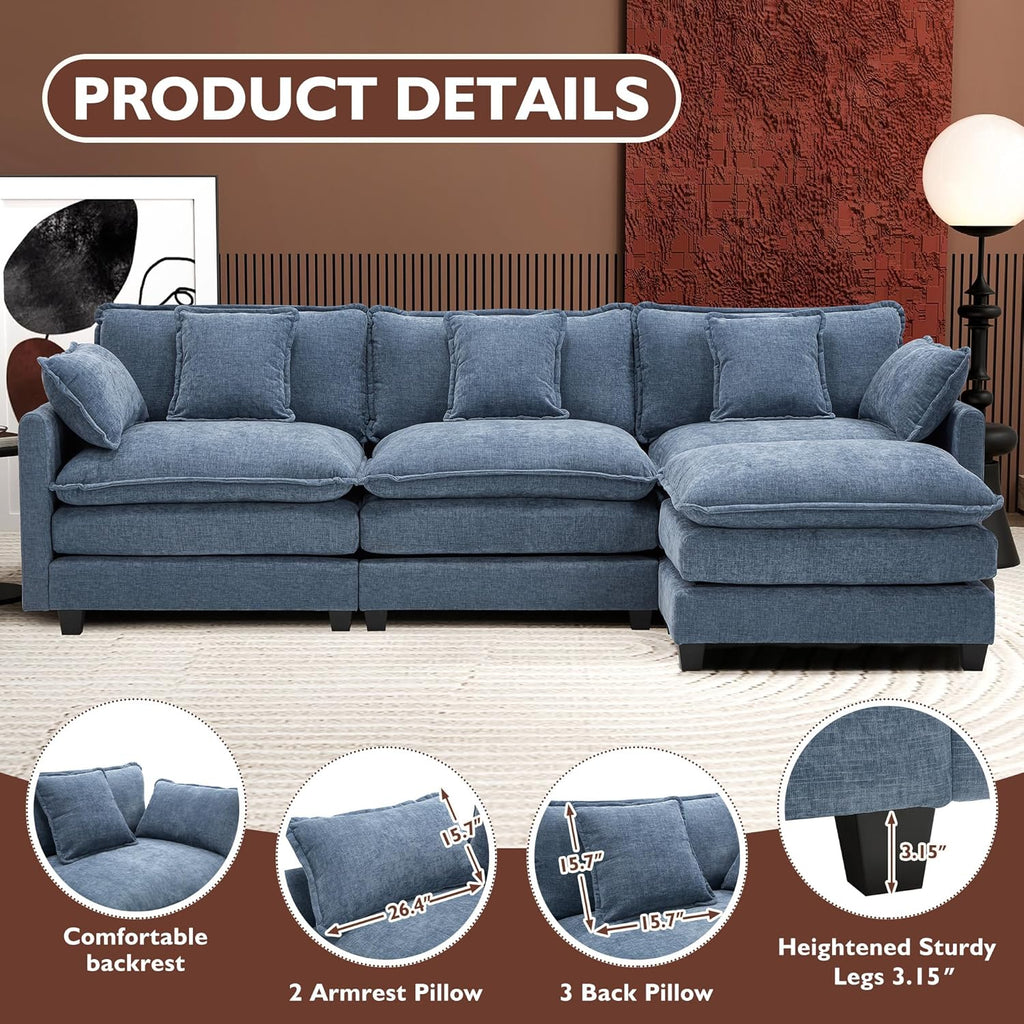 ihanherry 146-inch U-shaped modern sofa modular area cloud sofa