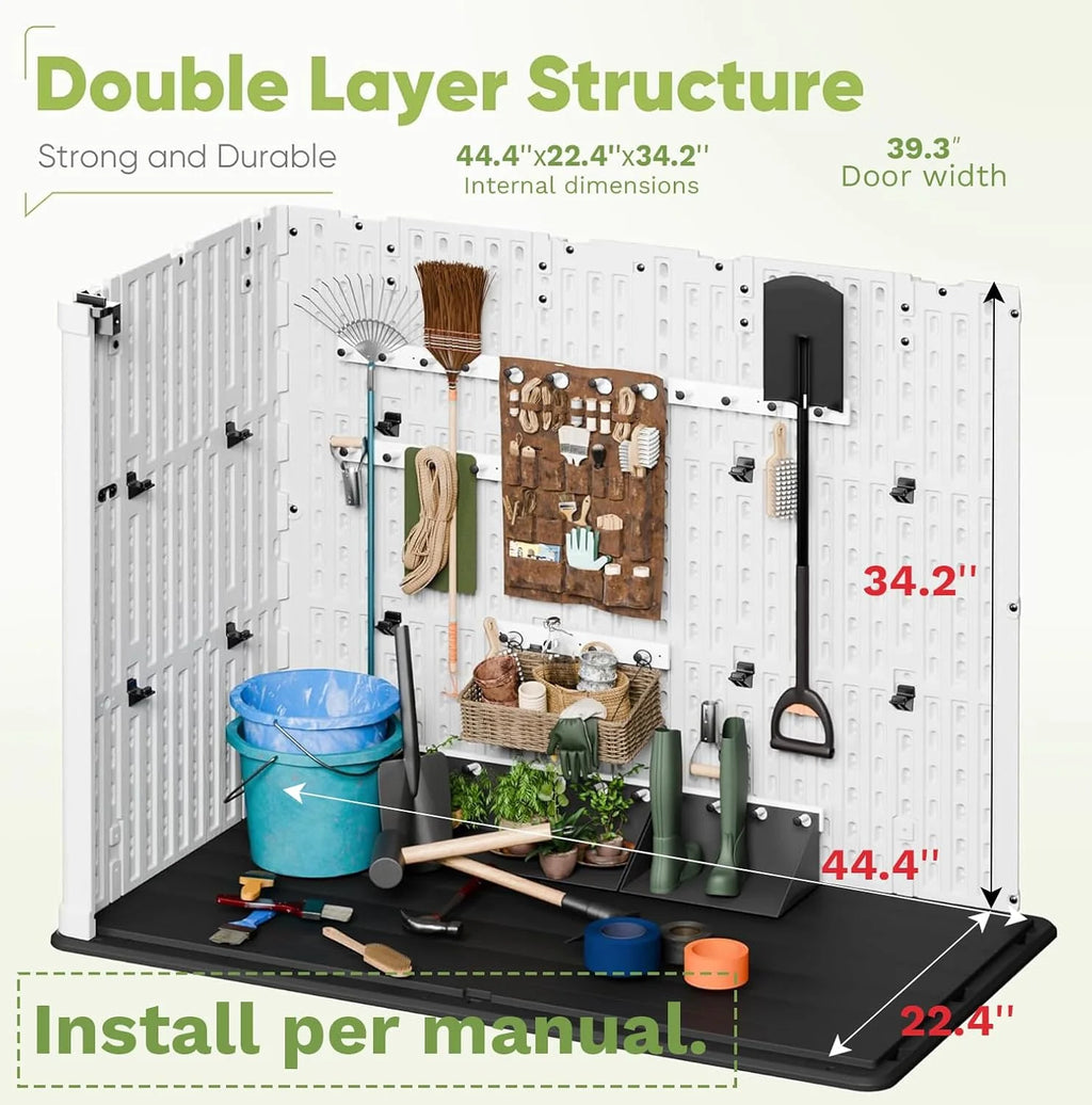Devoko Outdoor Storage Cabinet 26 Cu Ft with Lockable Doors, Horizontal Storage Shed Waterproof Patio Tools Storage Box