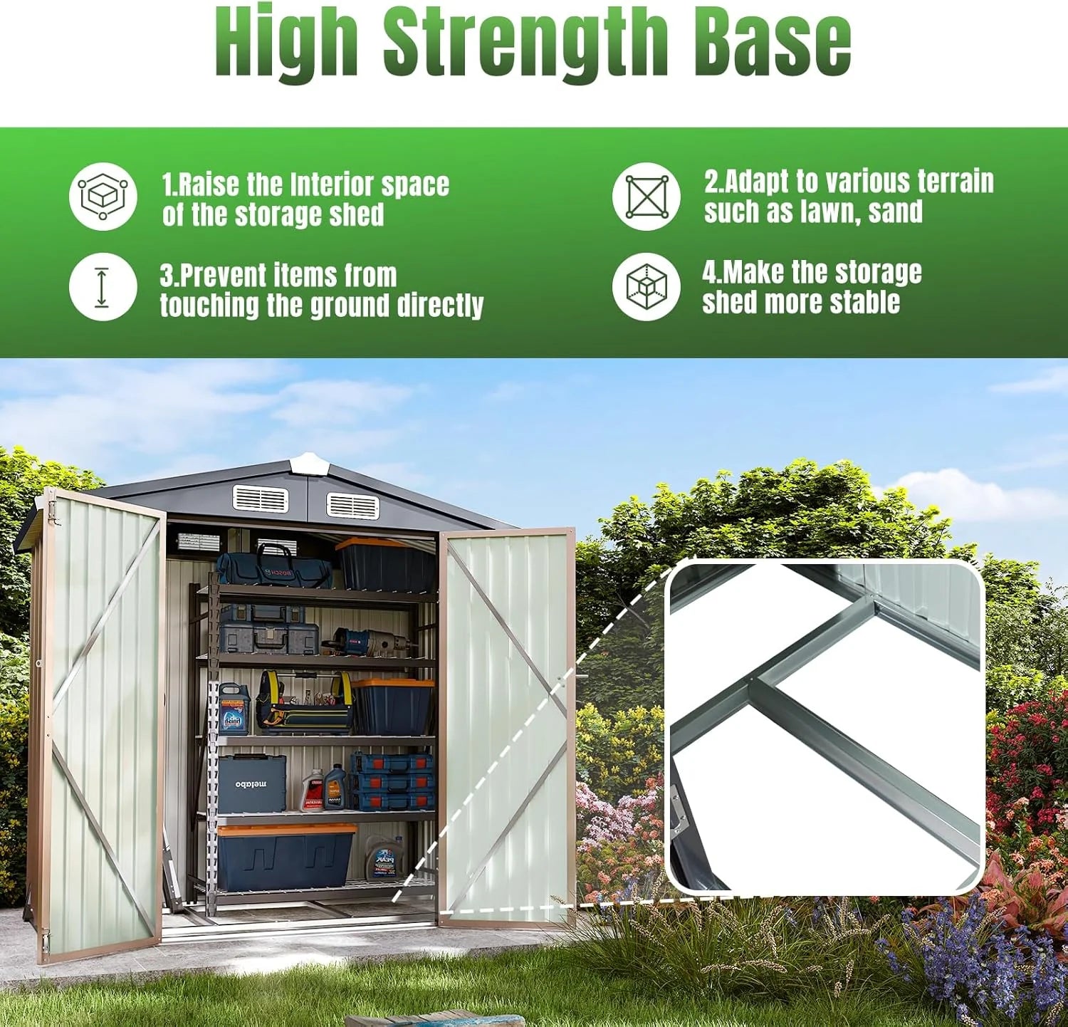 Aoxun 6.2x4 FT Shed Outdoor Storage Shed Metal Garden Shed Slooping Roof Tool Shed Bike Shed