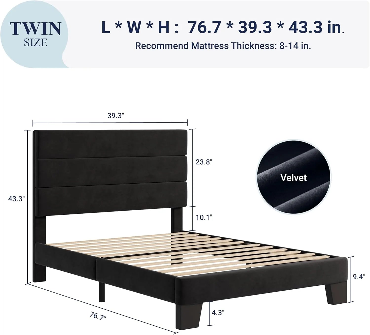 Allewie Queen Size Platform Bed Frame Fabric Upholstered Headboard Wooden Slats Support