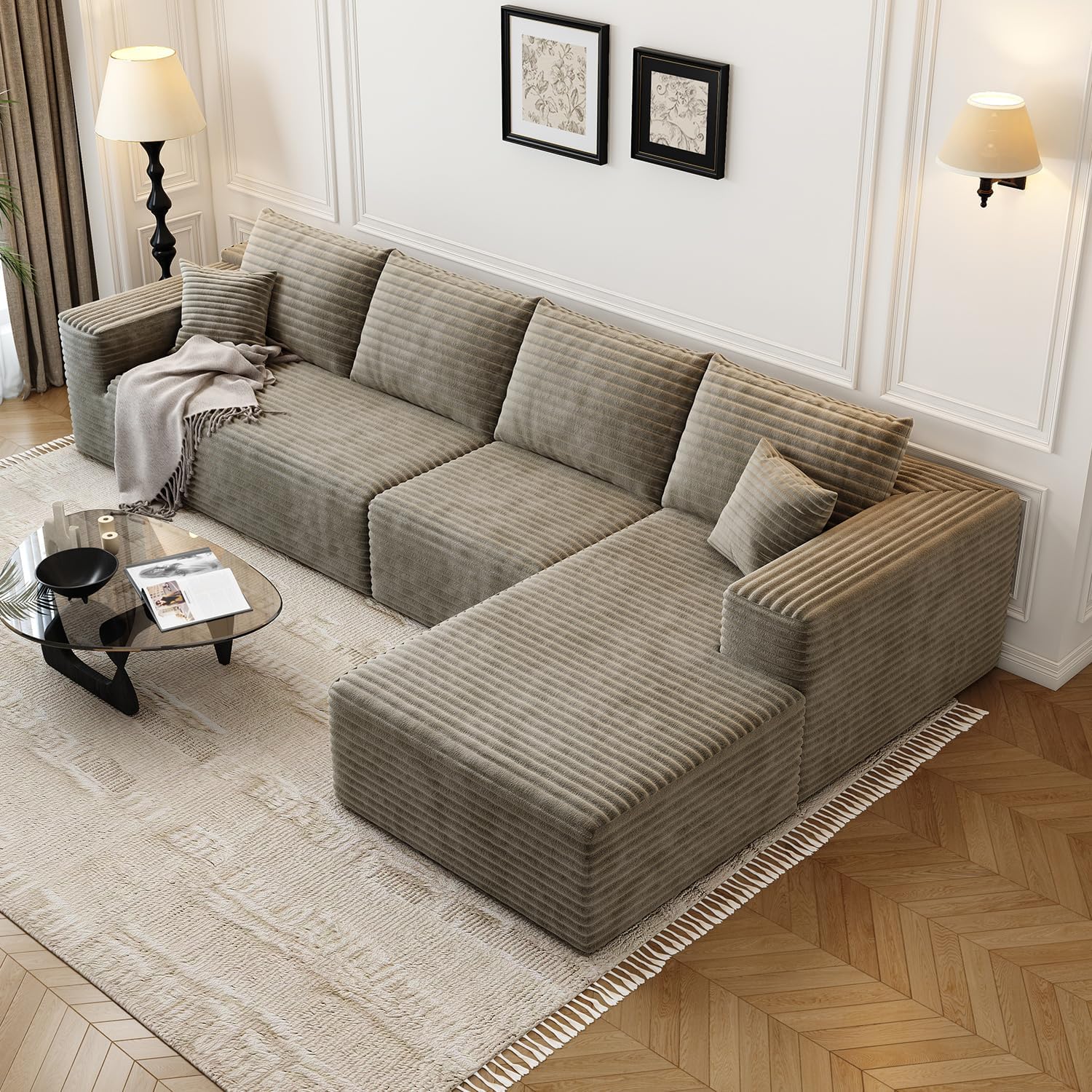107.5 inch Cloud Modular Sectional Sofa with L-Shaped Chaise Lounge, Modern Minimalist Upholstered Sofa Deep Seating Corner Sofa