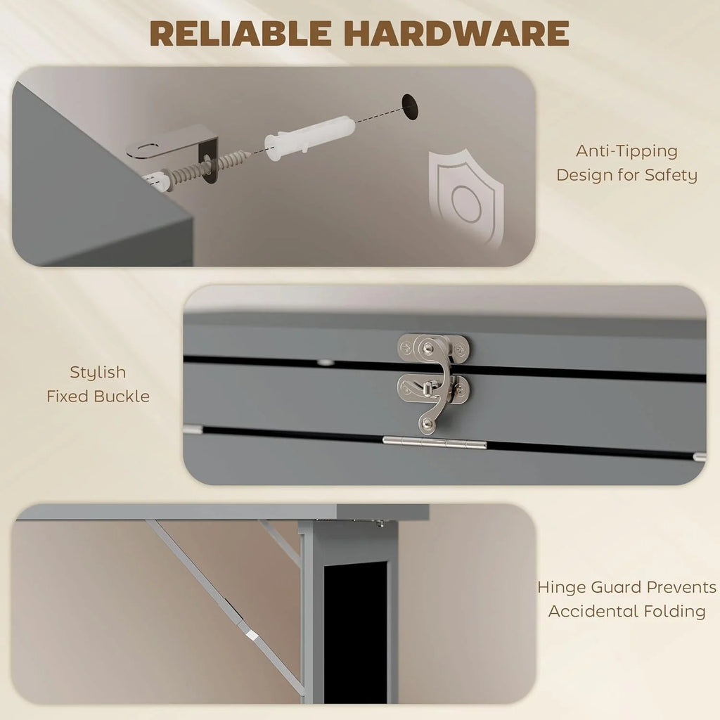 Folding convertible writing desk, wall mounted desk cabinet, multifunctional home office workstation
