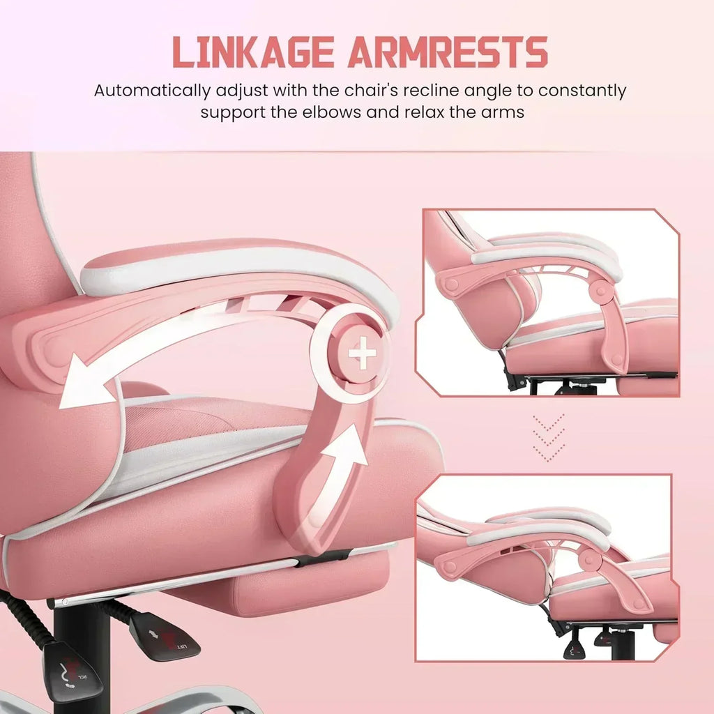 Gaming Chair with Massage Lumbar Support and Footrest Height Office Gaming Chair