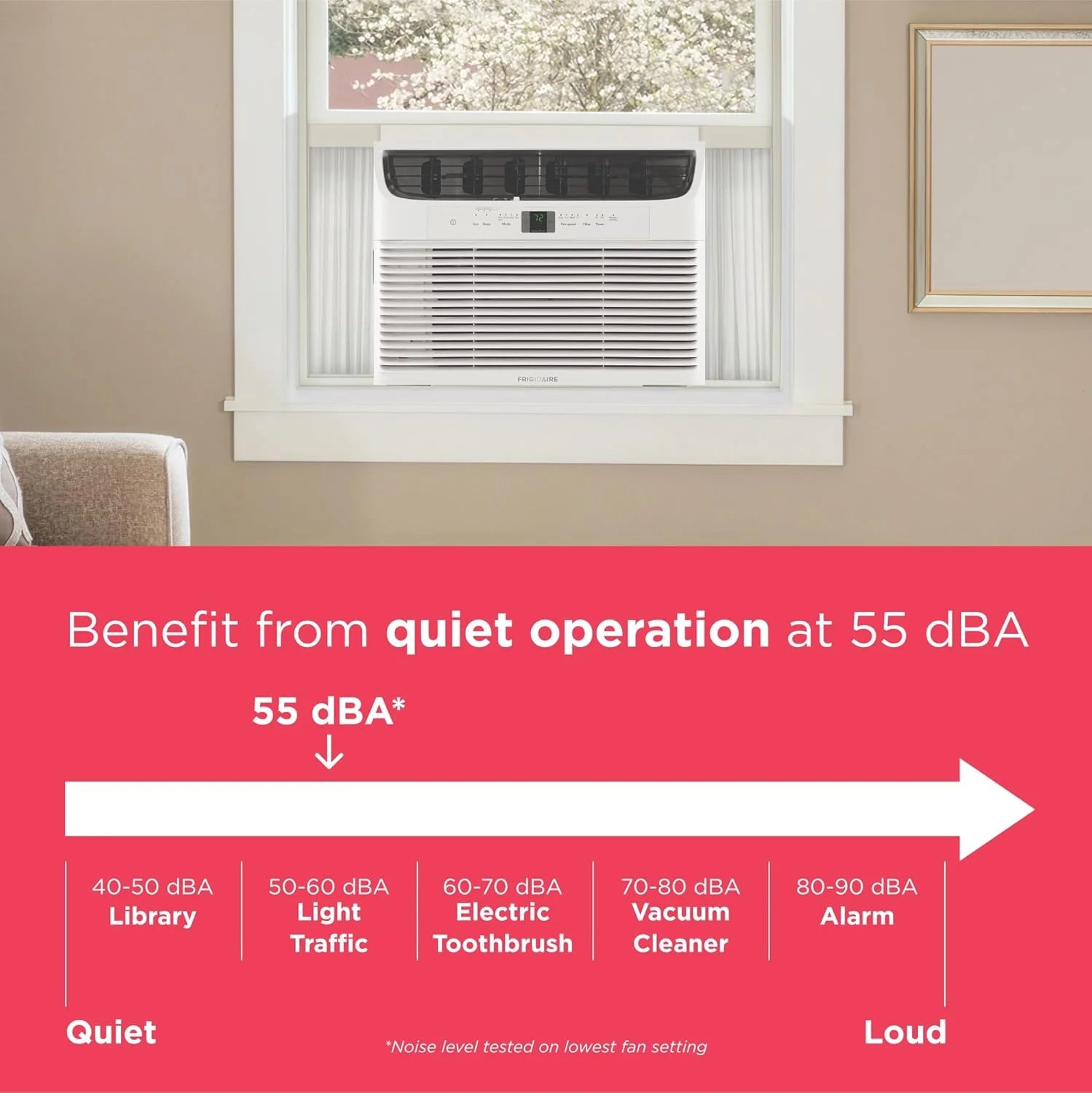 Frigidaire 5,000 BTU Window Air Conditioner with Remote Control, Cools Up to 150 Sq. Ft., Quiet Operation, Eco Mode, 3 Fan Speeds, Auto Restart, White