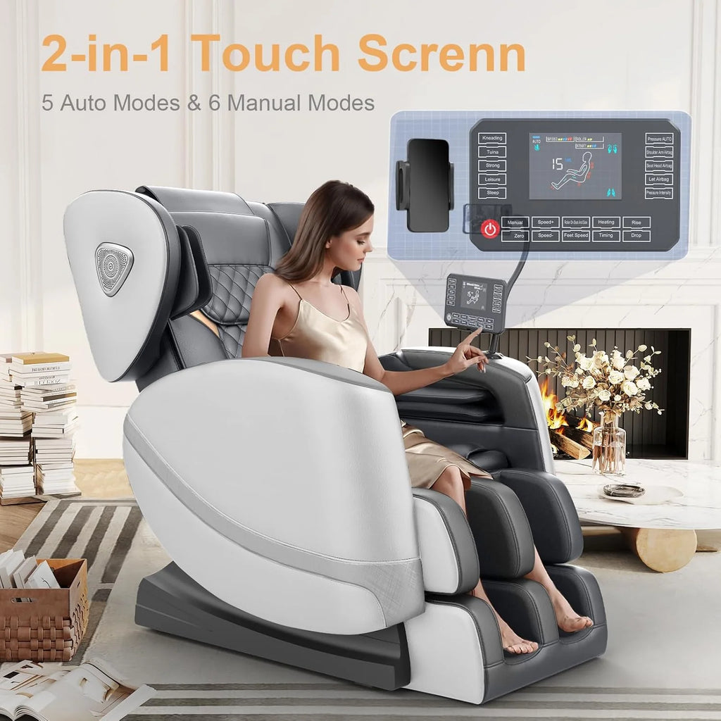2025 Massage Chair Full Body, Zero Gravity Massage Chair with 10 Fix Rollers, Heating, Foot Massage, Auto Modes, Bluetooth Speaker, Touch Screen Controller (Brown Premium)