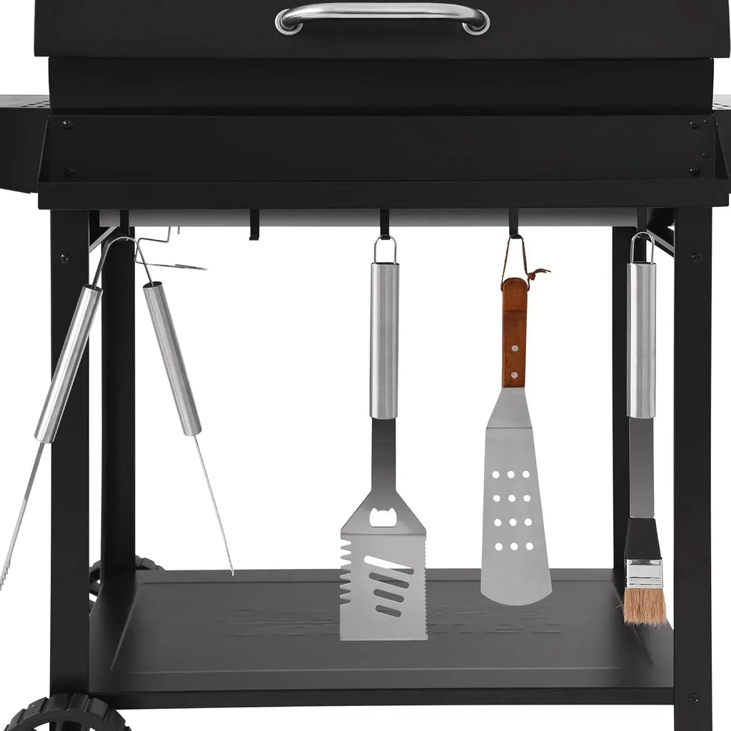 Royal Gourmet CC1830T 30-Inch Barrel Charcoal Grill Warming Rack Front Storage Basket BBQ Grill