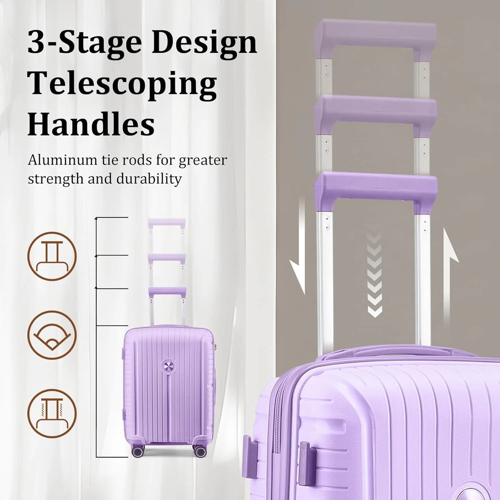 5-piece PP hardshell lightweight travel carry-on luggage set with dual spinner wheels and TSA lock