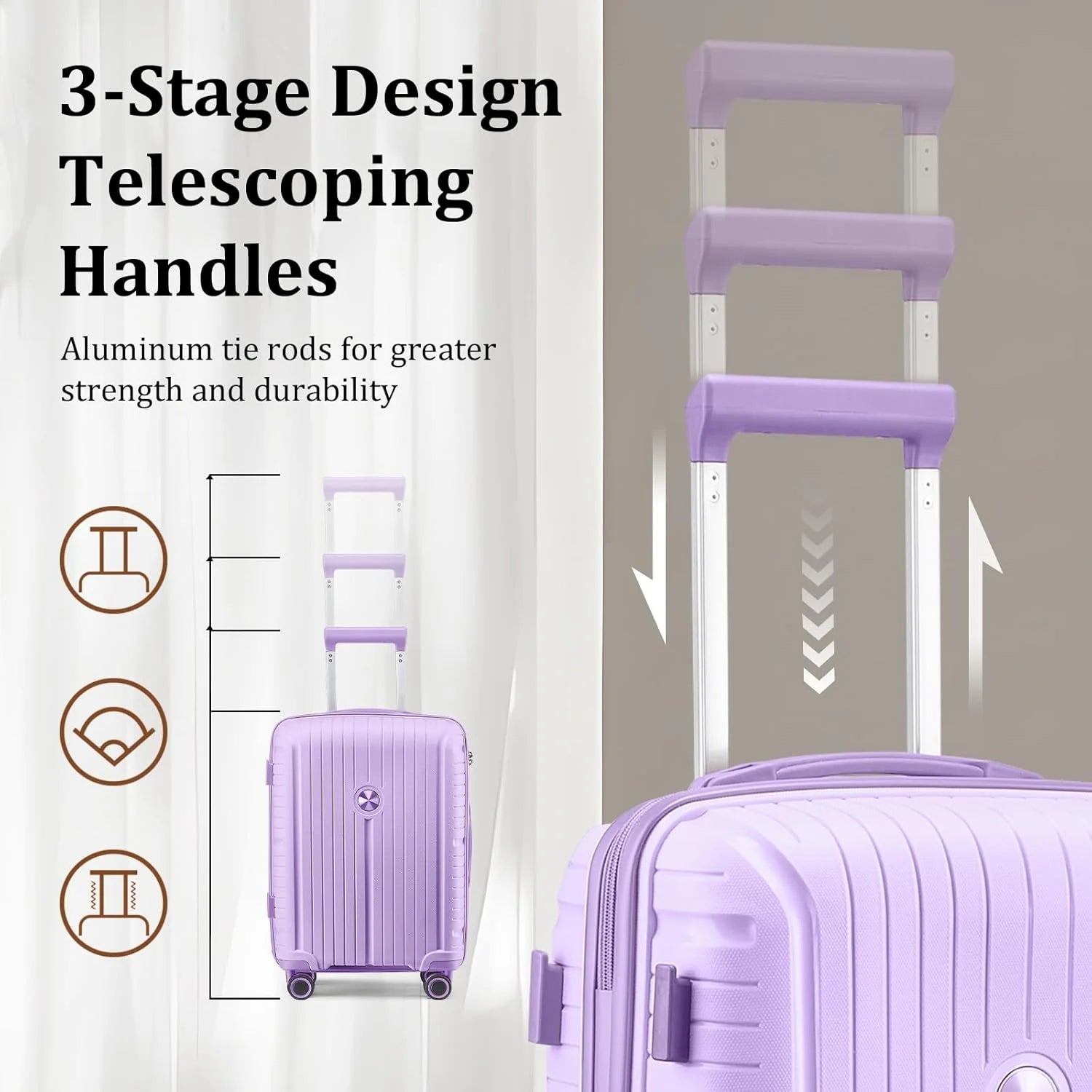 5-piece PP hardshell lightweight travel carry-on luggage set with dual spinner wheels and TSA lock