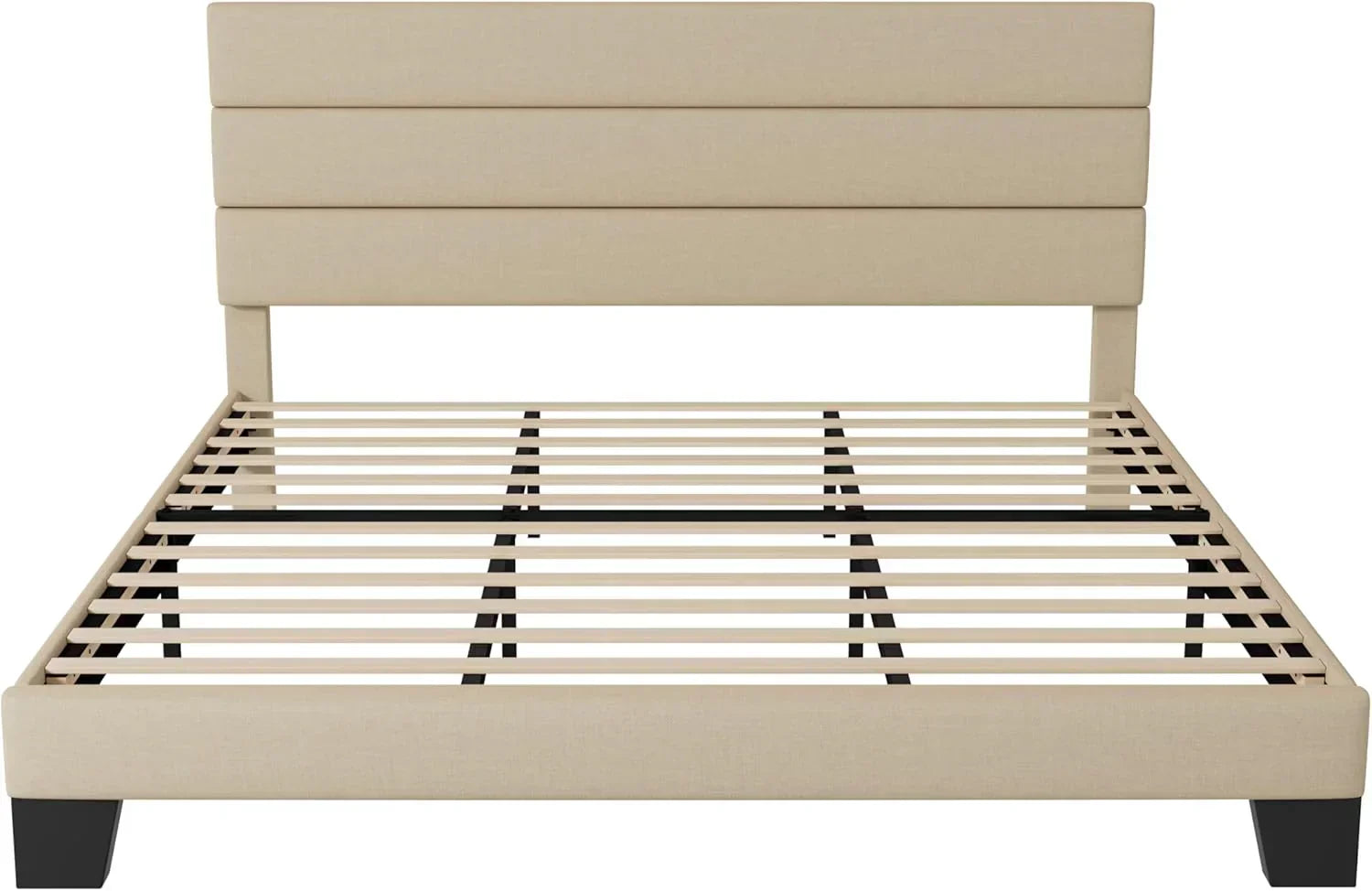 Allewie Queen Size Platform Bed Frame with Fabric Upholstered Headboard Wooden Slats Support