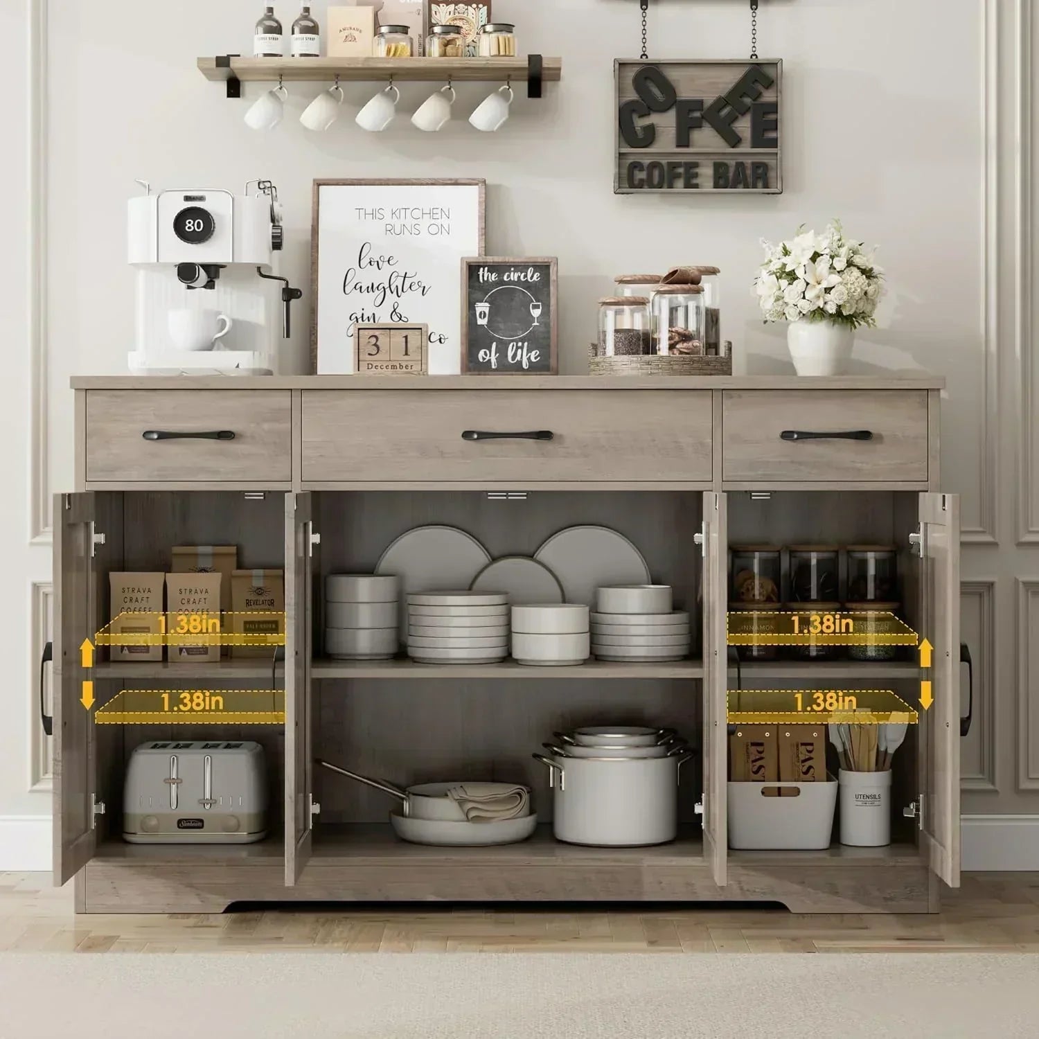 Sideboard with drawers large 55-inch sideboard modern farmhouse wood kitchen dining table