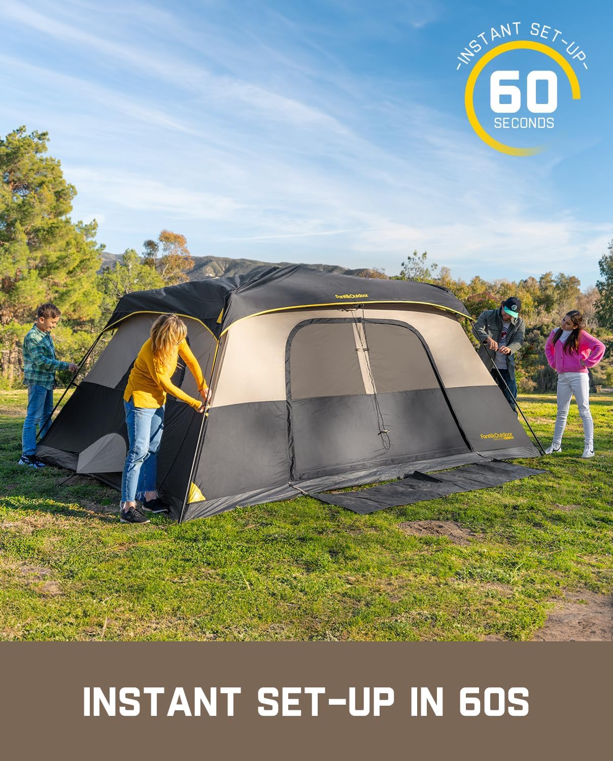 Portable camping tent for 4/6/8/10 people with instant cabin and rainproof and windproof