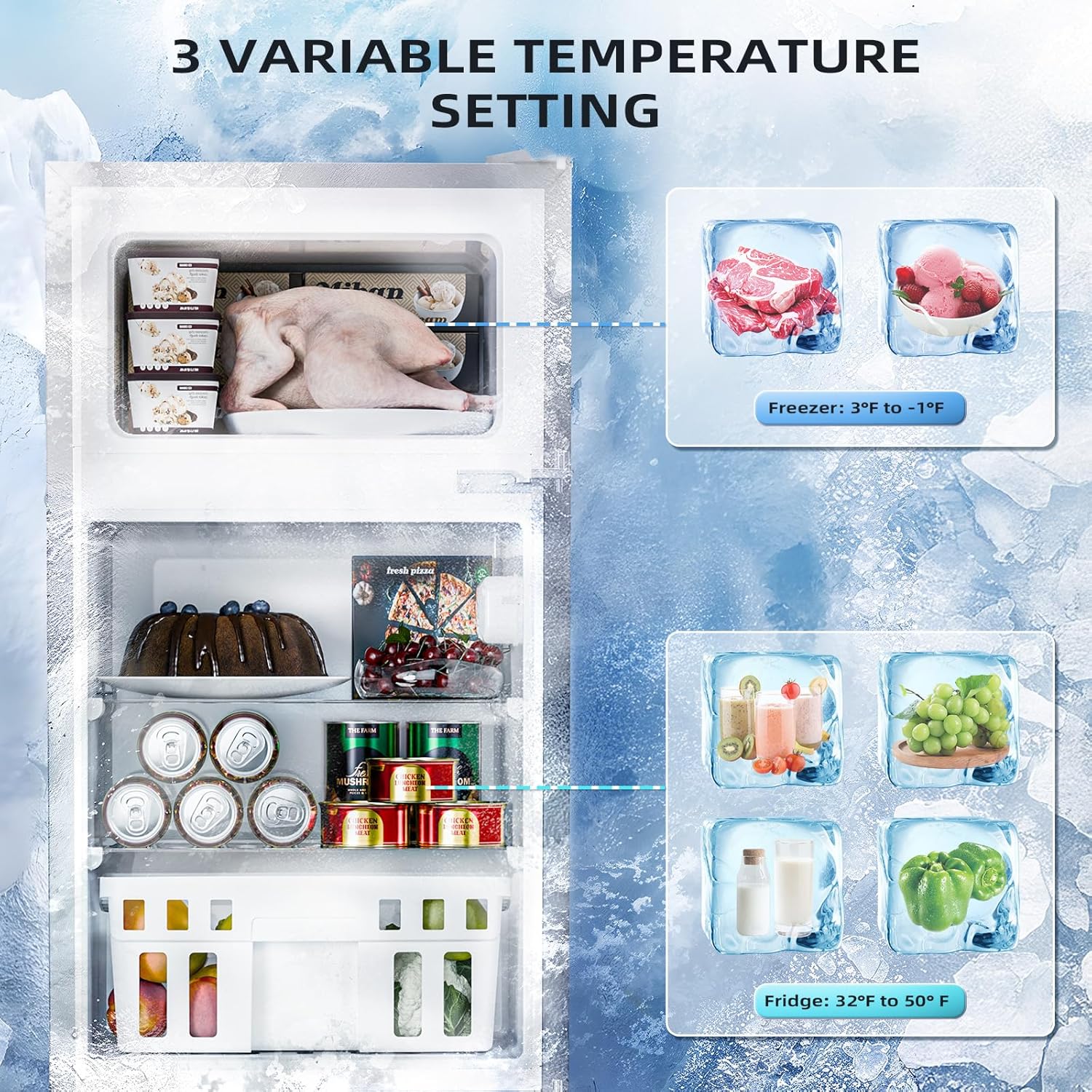Antarctic Star 3.2 Cu.Ft Mini Refrigerator with Freezer Double Door Fridge Compact Refrigerator