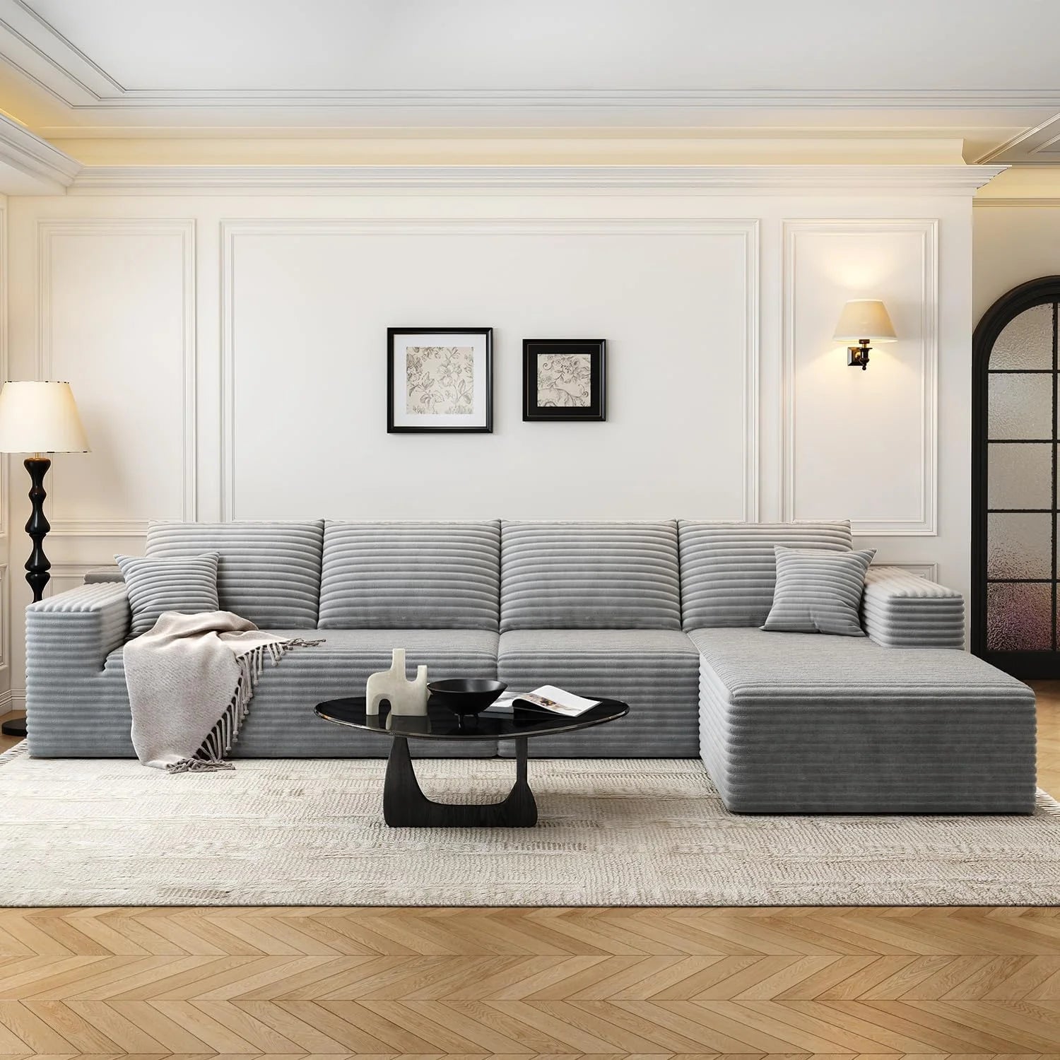 107.5 inch Cloud Modular Sectional Sofa with L-Shaped Chaise Lounge, Modern Minimalist Upholstered Sofa Deep Seating Corner Sofa