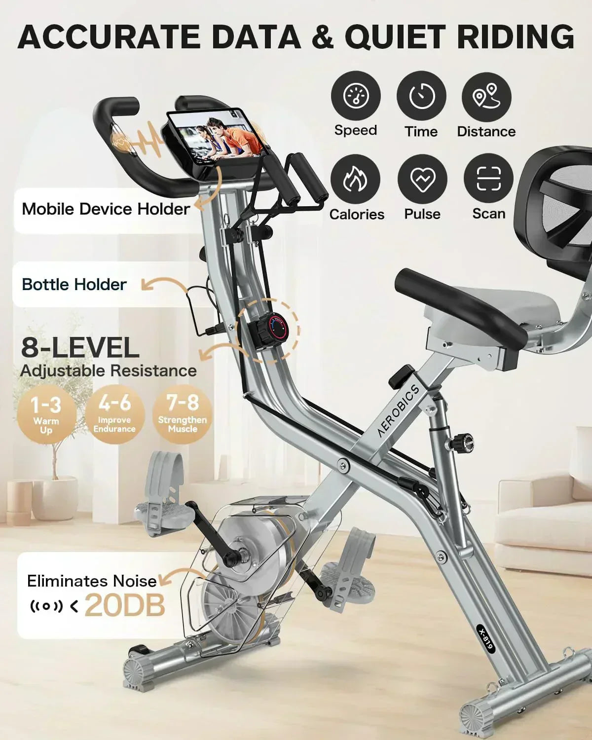 pooboo Folding Exercise Bike Foldable Fitness Stationary Bike Machine Upright Indoor Cycling Bike