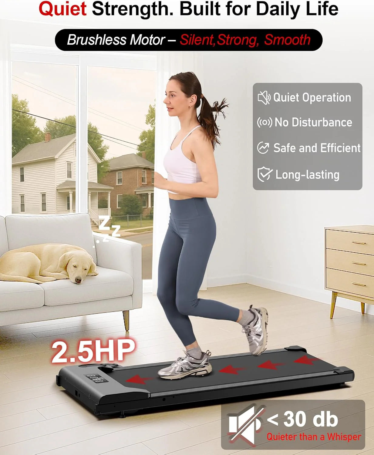 Lichico Walking Pad Under Desk Treadmill, Ultra-Quiet Brushless Electric Walking and Jogging Treadmill with Remote Control