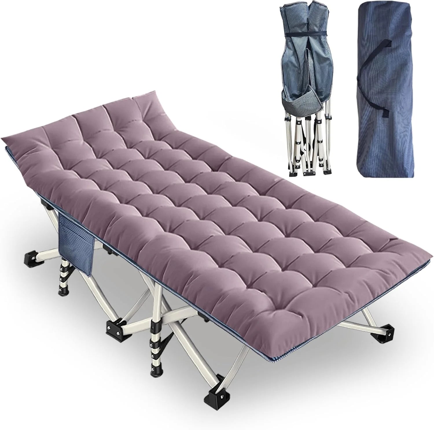 2 Pack Camping Cot with Mattress Comfortable Sleeping Cot Camping Cots for Adults 2 Person Folding Cot Heavy Duty Cots for Sleeping with Carry Bag Outdoor Indoor Home Vacation