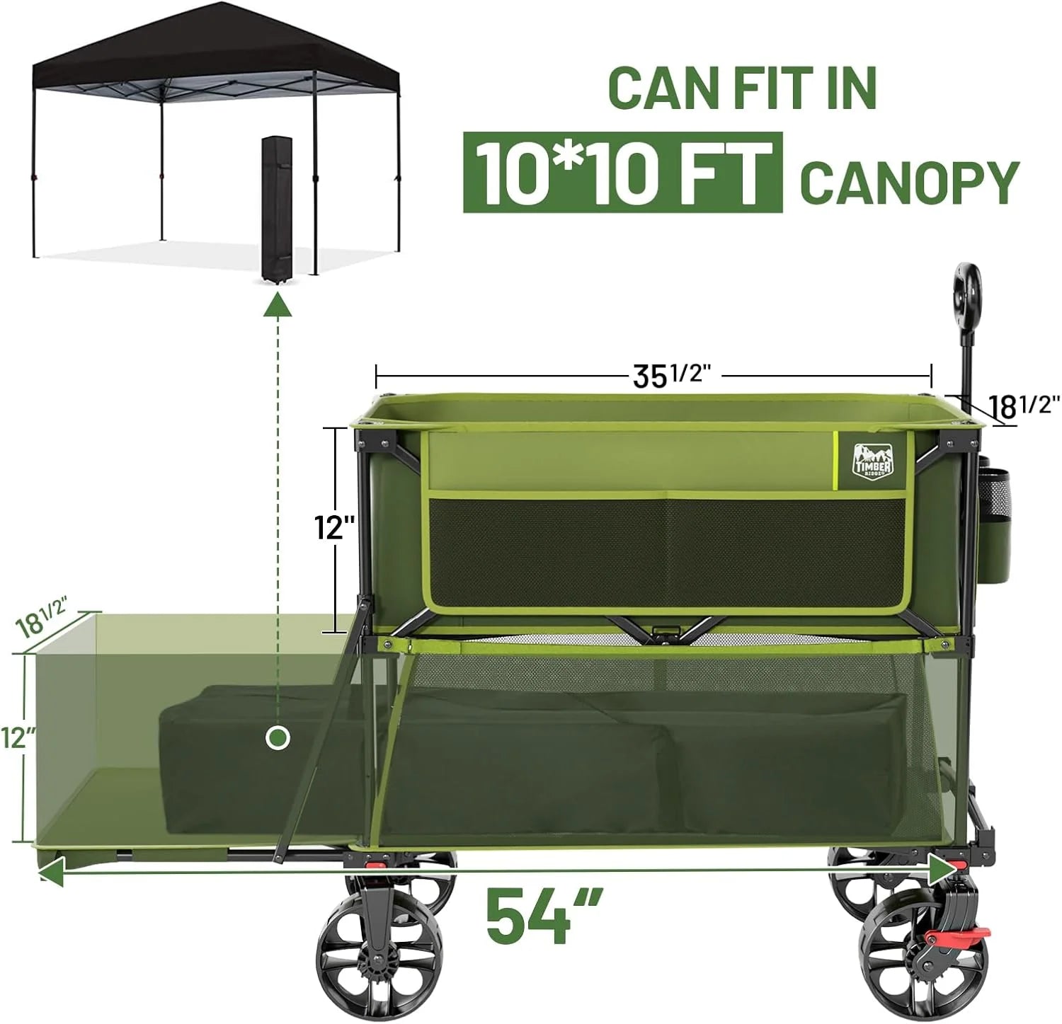 400L Large Capacity Folding Double Decker Cart with Brakes, 54 Inch Extra Long Extended Cart, 450 Pounds Heavy Duty Folding Cart