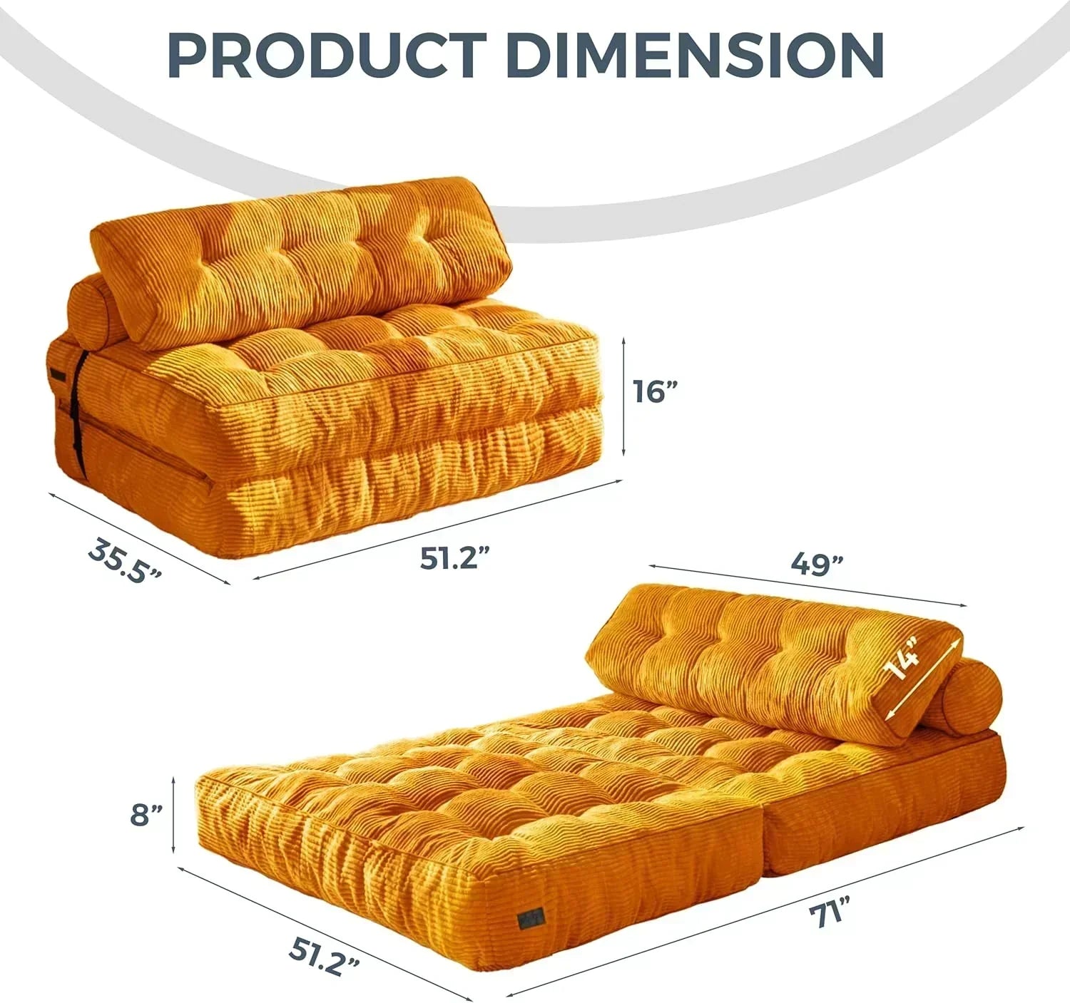MAXYOYO Folding Sofa Bed Convertible Sleeper Chair with Pillow Foldable Mattress with Back Support