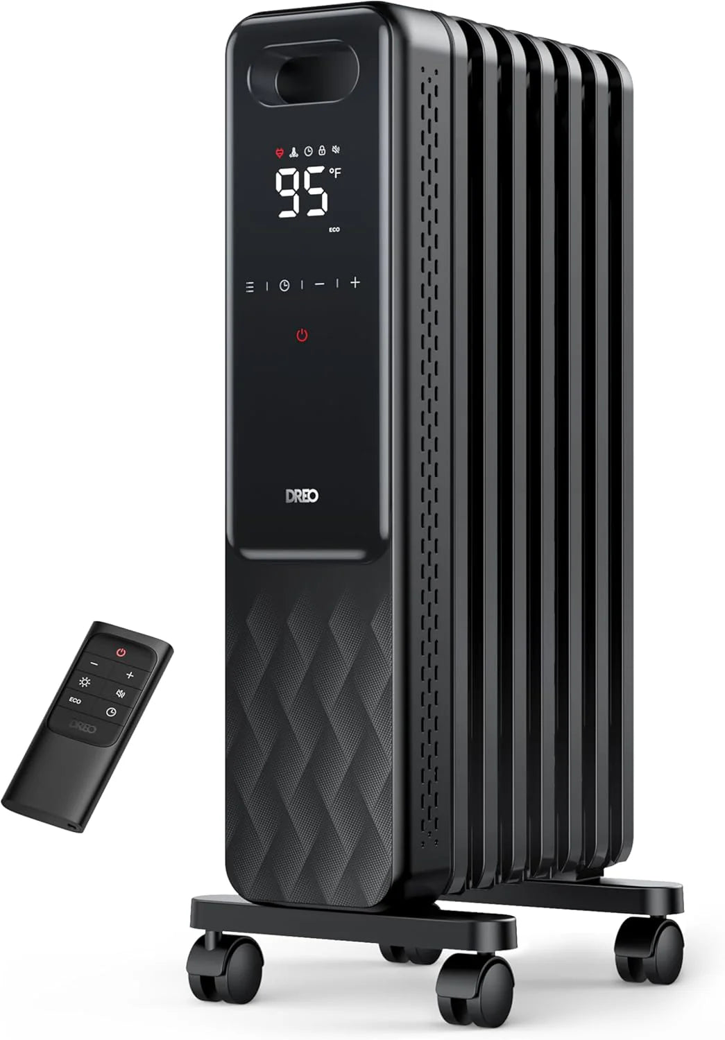 Dreo Oil Filled Radiator, Electric Radiant Heaters for indoor use Large Room with Remote Control, Child Lock, 4 Modes, Overheat & Tip-Over Protection, 24h Timer, Digital Thermostat, Quiet, 1500W