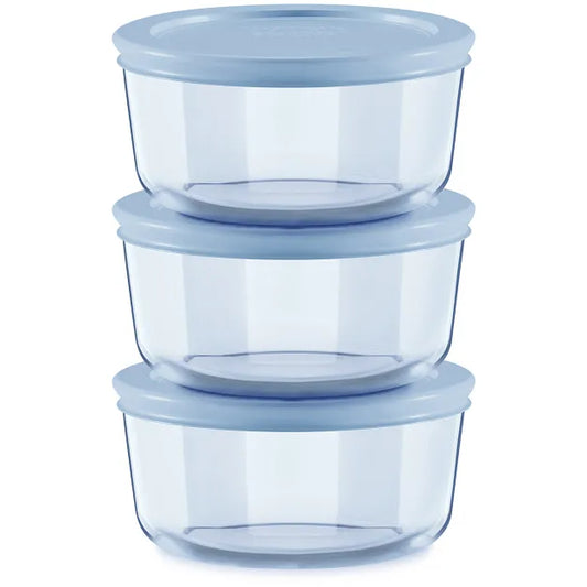 Pyrex® Simply Store® Tinted 6-piece Round Storage Value Pack with Blue Plastic Lids