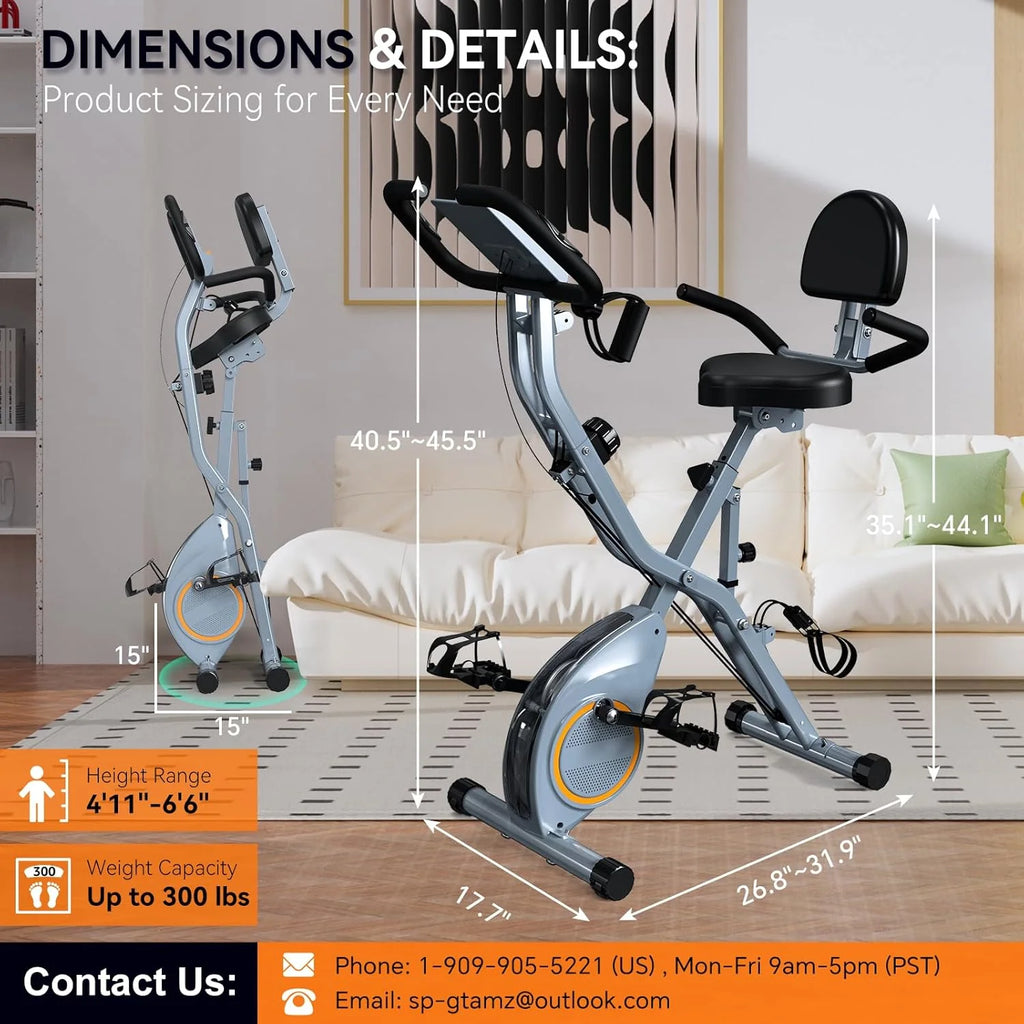 Foldable Exercise Bike Stationary Bikes for Home, 5 IN 1 Indoor Workout Bike, Cycling Bike with 16-Level Quiet Magnetic Resistance, 6.6 LBS Flywheel and 300LBS Capacity, 2025 Designed 817 X-bike