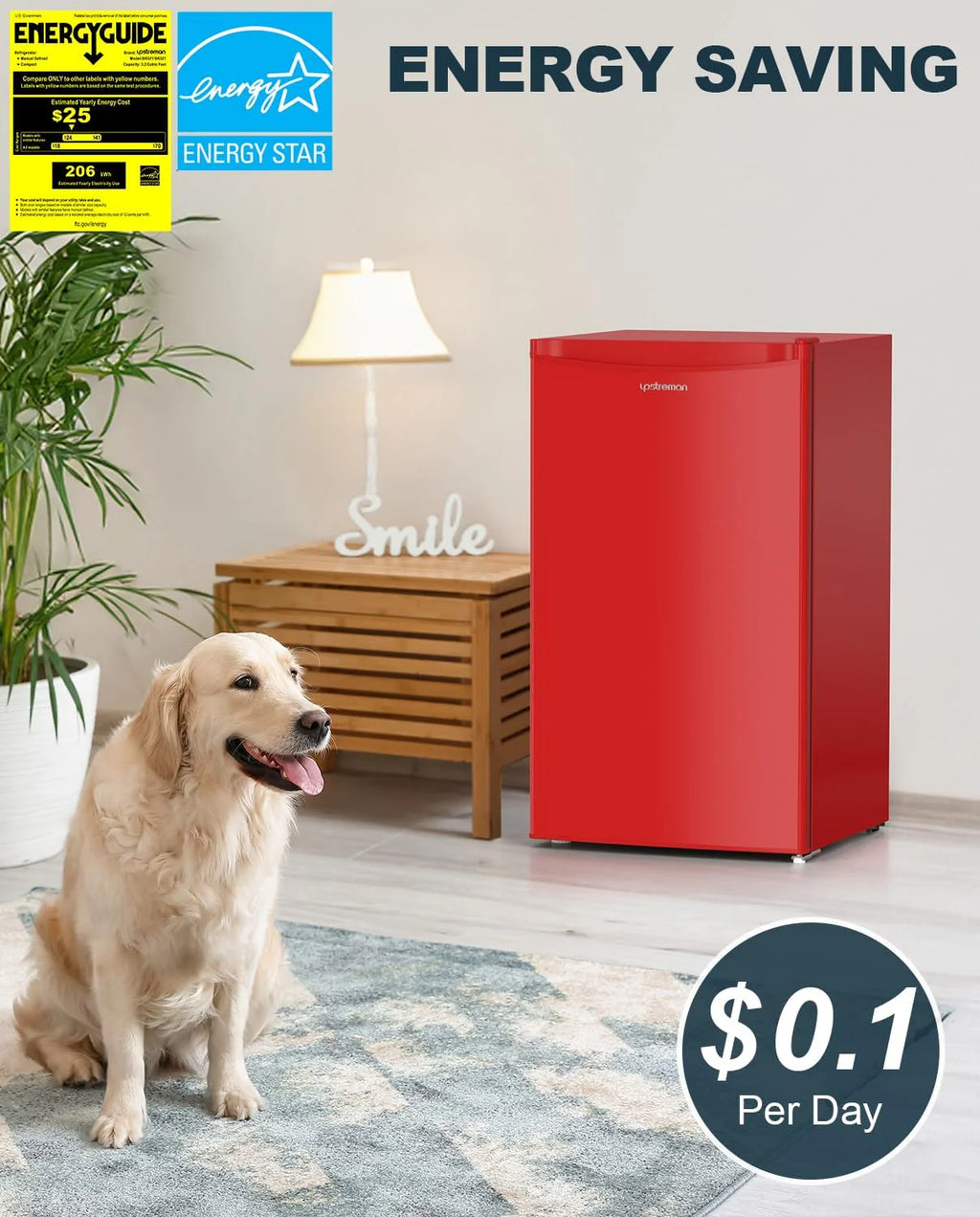 Upstreman 3.2 Cu.Ft Mini Fridge with Freezer, Single Door Mini Fridge, Dorm Fridge, Adjustable Thermostat, Mini Refrigerator