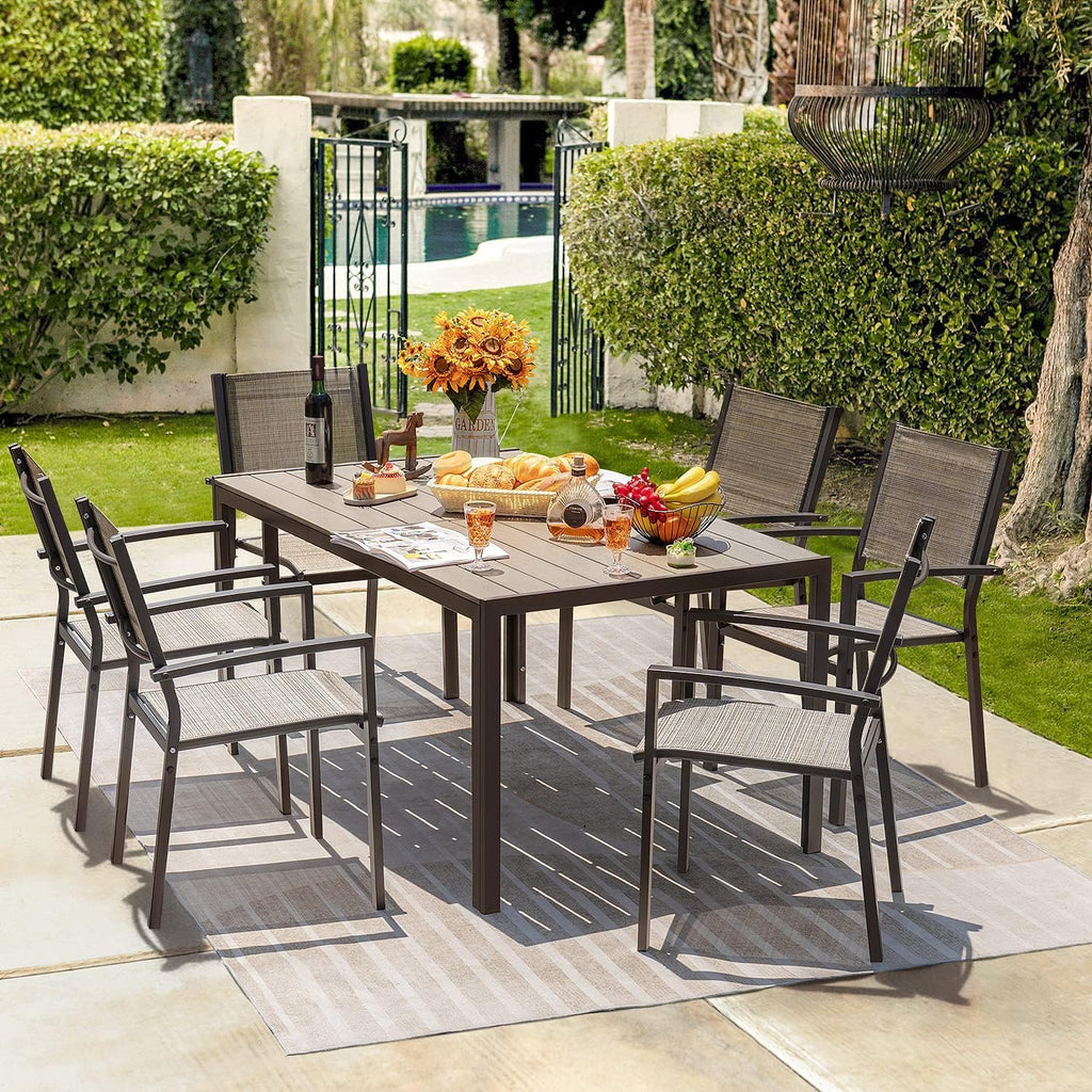 Homall Patio Dining Set 7 Pieces Outdoor Furniture Table and 6 Textilene Chairs Light Grey