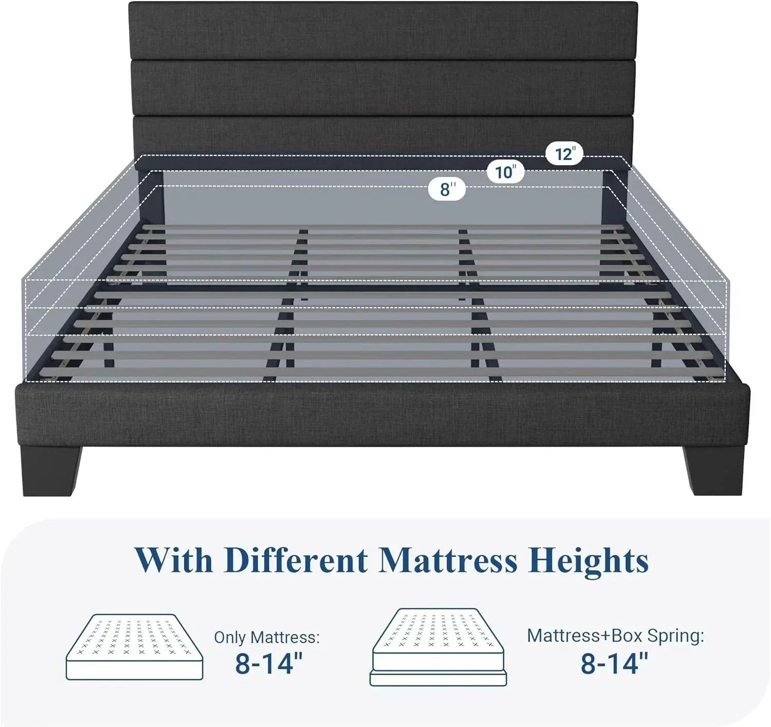 Allewie Queen Size Platform Bed Frame with Fabric Upholstered Headboard Wooden Slats Support