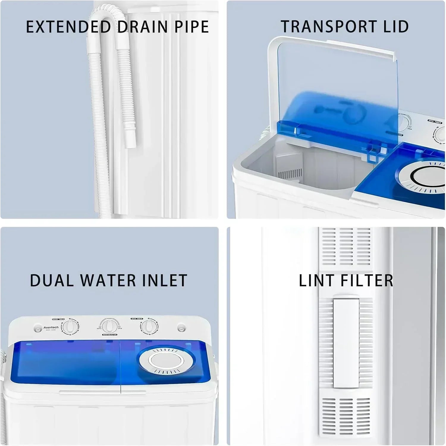 Auertech Portable Washing Machine 28lb Twin Tub Washing Machine Compact Washing Machine