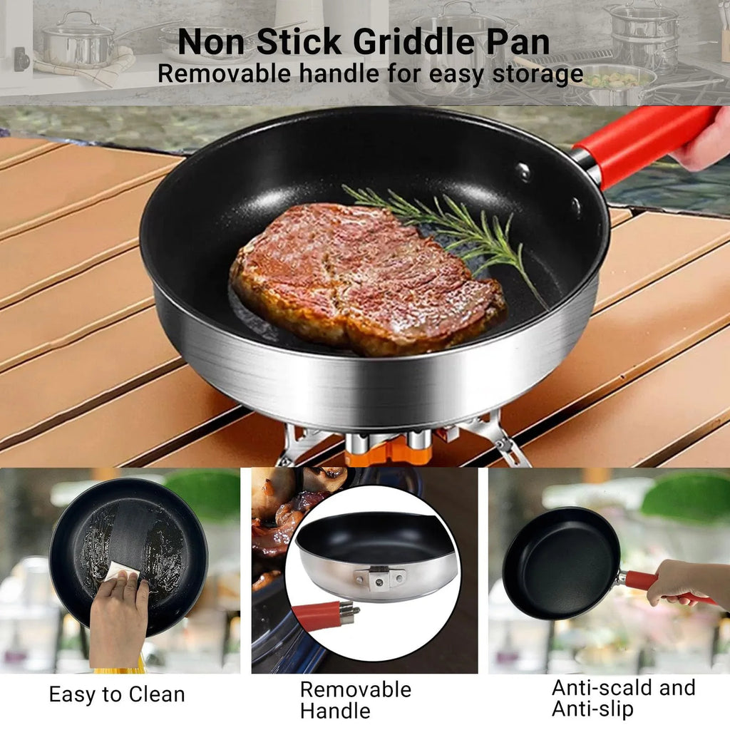 5 Piece Stainless Steel Camping Cookware Set with Colander and Travel Bag for 4 to 6 People