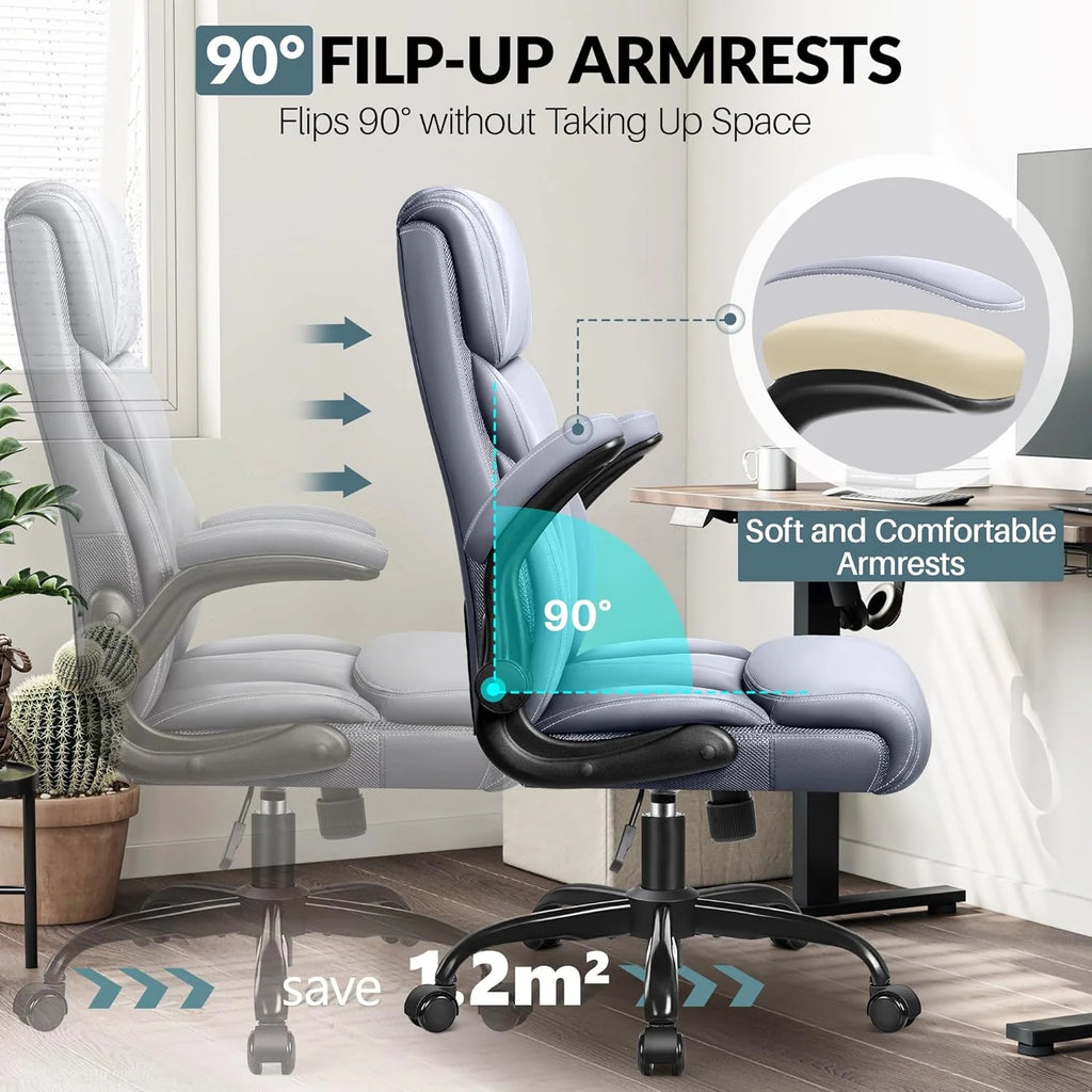 Office Chair Large High-Foot Computer Desk Chair, Breathable Leather Chair Lumbar Support Rotating Computer Chair