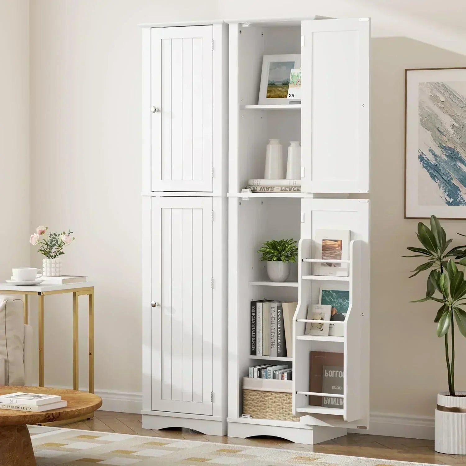 Tall Pantry Cabinet Freestanding Storage Cabinet Wooden Kitchen Pantry with 4 Doors