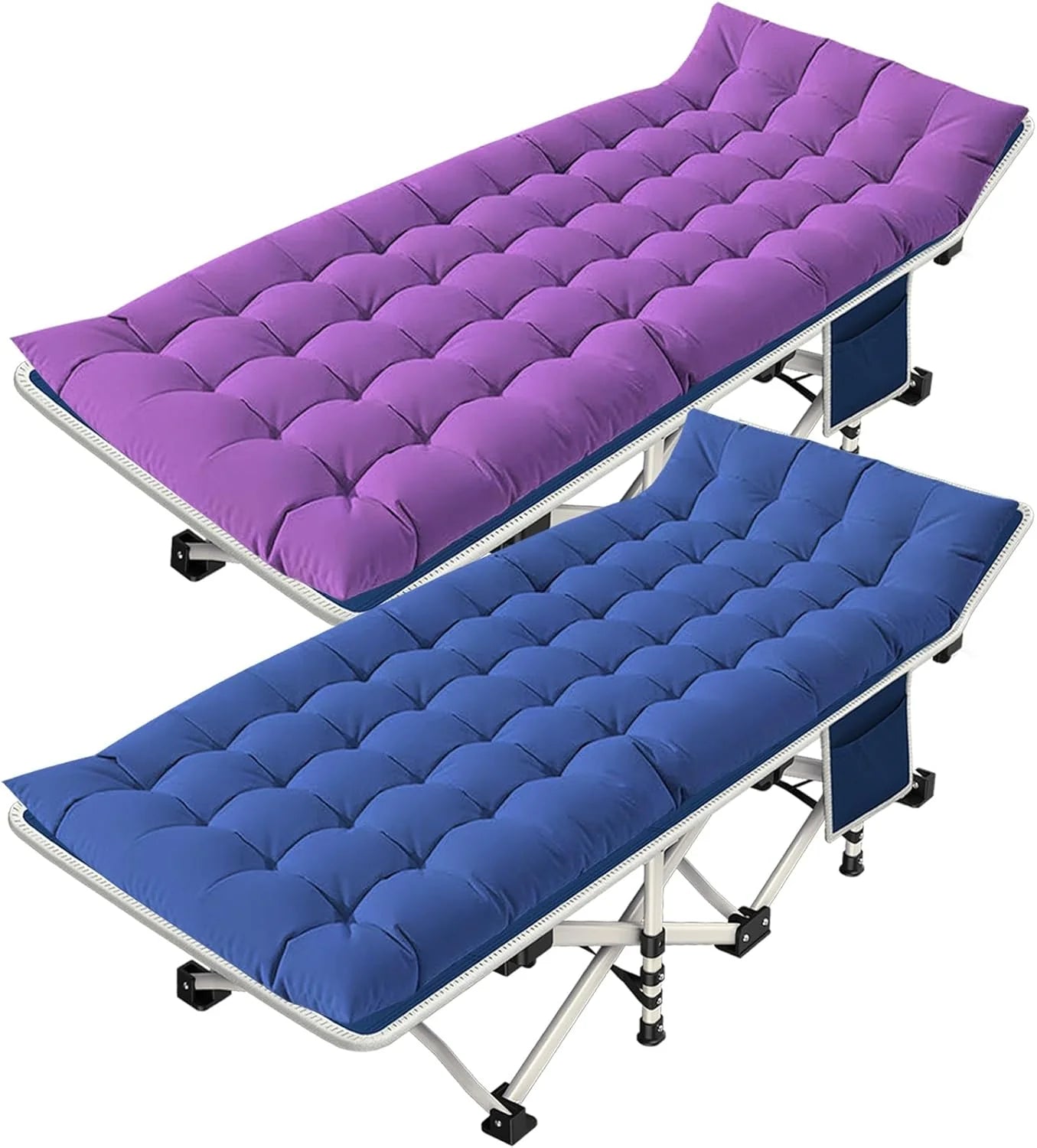 2 Pack Camping Cot with Mattress Comfortable Cot Bed Folding Cot Heavy Duty Cots for Sleeping with Carry Bag for Adults Kids Guest Bed Outdoor Indoor Home