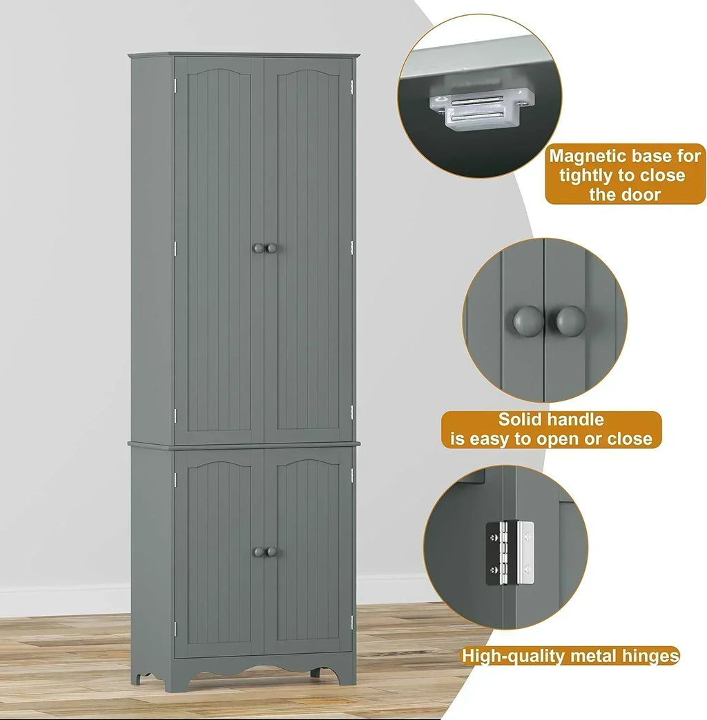 Tall Pantry Cabinet Freestanding Storage Cabinet Wooden Kitchen Pantry with 4 Doors