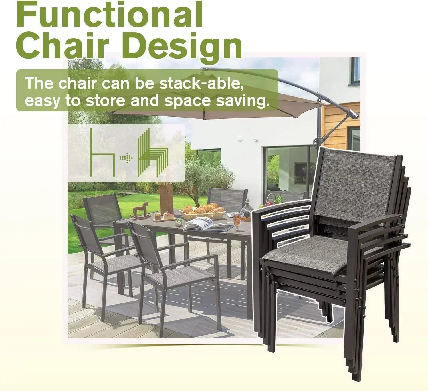 Homall Patio Dining Set 7 Pieces Outdoor Furniture with Large Table and 6 Textilene Chairs