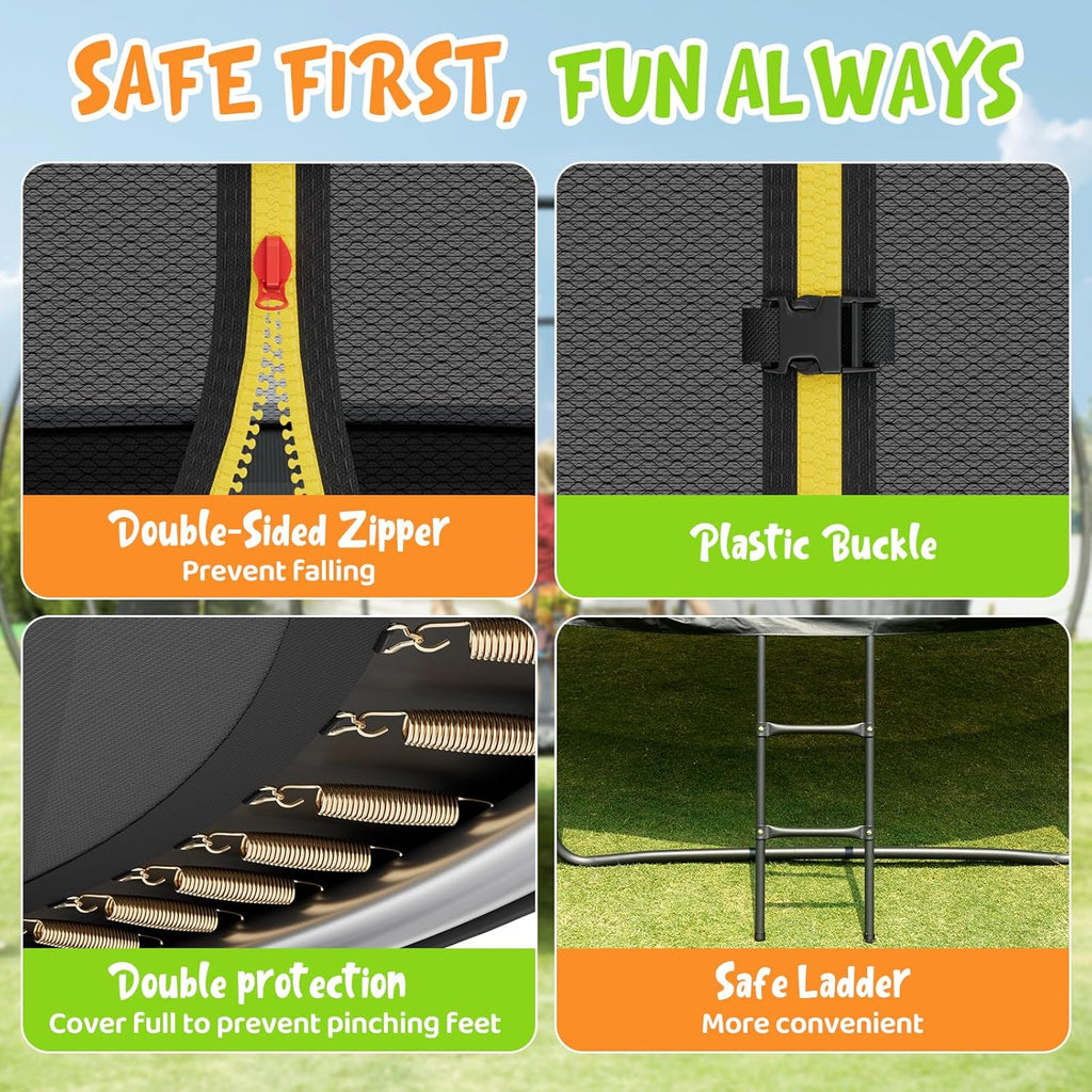 Gigu 10FT 12FT 14FT Recreational Trampolines with Enclosure Net and Ladder Anti-Rust Coating